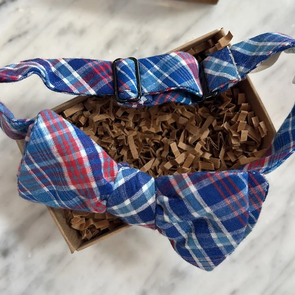 New Boys Tadpole and Lily Red and Blue Plaid Bow tie
